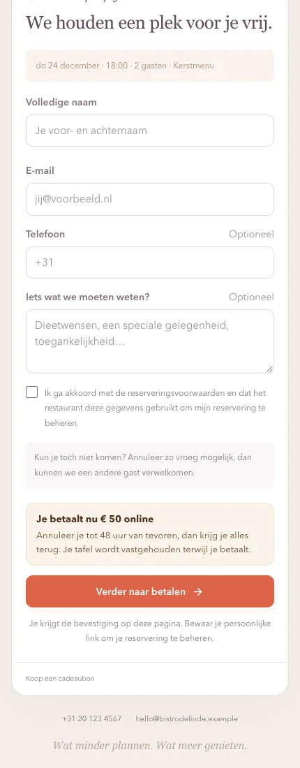 Wat gasten zien: het bedrag en de annuleringsvoorwaarden