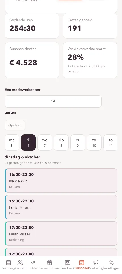 Je team heeft het rooster op de telefoon